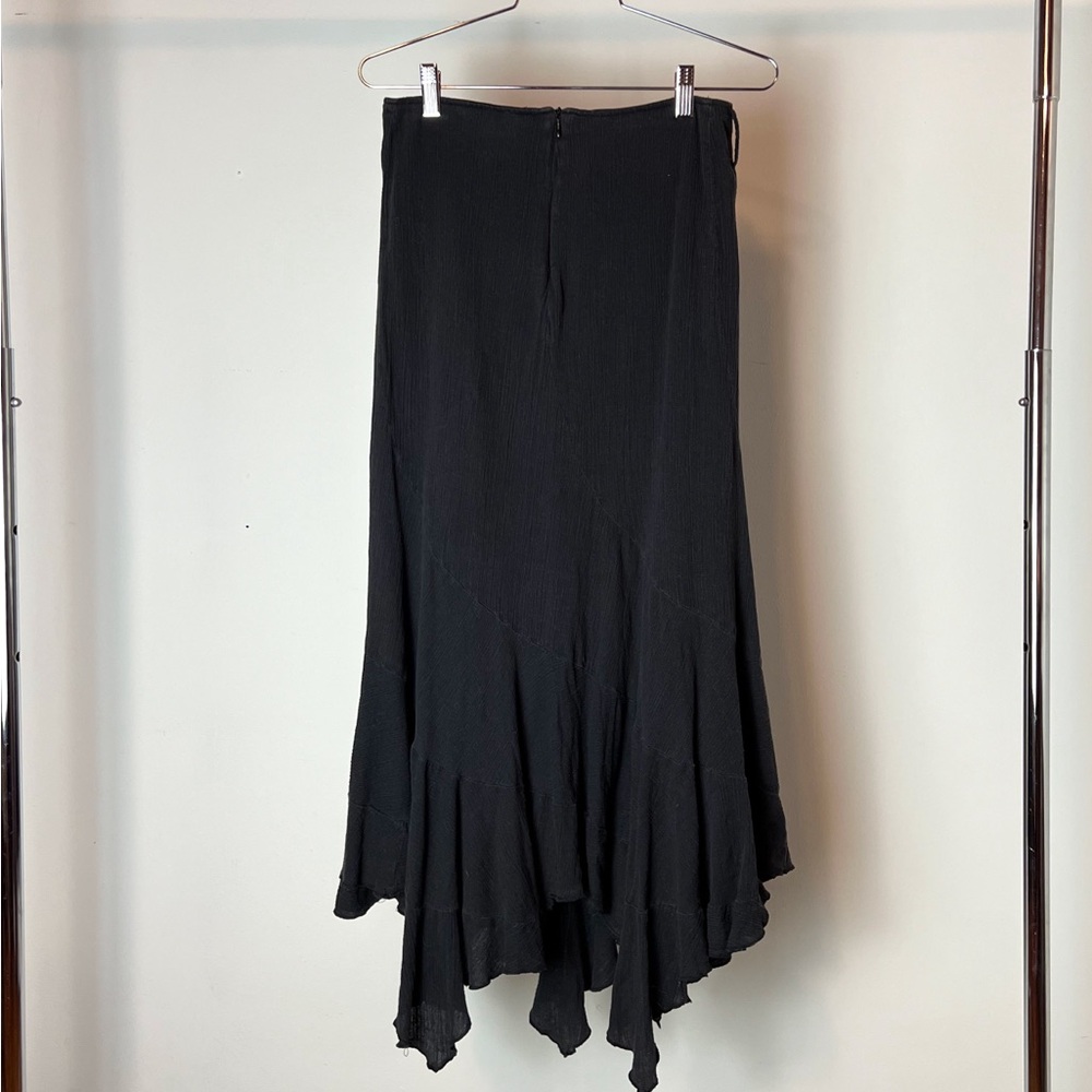 90s black gauze maxi asymmetrical handkerchief skirt